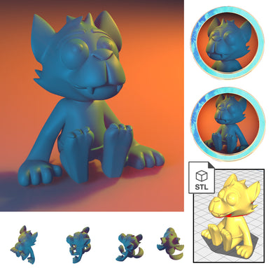 Rendered version of baby werewolf along with token assets.